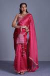 Buy_PUNIT BALANA_Pink Organza V Neck Saree With Blouse _at_Aza_Fashions