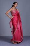 Shop_PUNIT BALANA_Pink Organza V Neck Saree With Blouse _at_Aza_Fashions