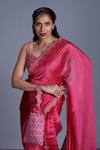 PUNIT BALANA_Pink Organza V Neck Saree With Blouse _Online_at_Aza_Fashions