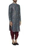 Pranay Baidya Blue Chanderi Cotton Silk Mughal Floral Print Kurta Online at Aza Fashions Pranay Baidya_Blue Chanderi Cotton Silk Mughal Floral Print Kurta _Online_at_Aza_Fashions