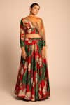 Shop_Prints by Radhika_Red Silk Printed Lehenga Set_at_Aza_Fashions