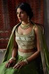 Punit Balana_Green Silk U Neck Bridal Lehenga Set _at_Aza_Fashions