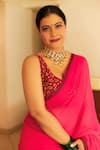 Shop_Punit Balana_Pink Chiffon Leaf Neck Embroidered Saree With Blouse _at_Aza_Fashions