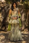 Buy_Punit Balana_Green Silk Chanderi Round Tunic And Sharara Set _at_Aza_Fashions
