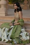 Punit Balana_Green Silk Chanderi Halter Lehenga Set _Online_at_Aza_Fashions