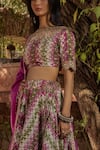 Punit Balana_Green Silk Chanderi Round Printed Lehenga Set _Online_at_Aza_Fashions