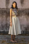 Buy_PUNIT BALANA_Green Top Satin  Skirt Chanderi Stand Collar And Set _at_Aza_Fashions