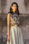 PUNIT BALANA_Green Top Satin  Skirt Chanderi Stand Collar And Set _Online_at_Aza_Fashions