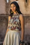 Buy_PUNIT BALANA_Green Top Satin  Skirt Chanderi Stand Collar And Set _Online_at_Aza_Fashions