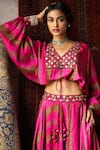 Buy_PUNIT BALANA_Red Satin Silk Embroidery V Neck Crop Top And Lehenga Set _Online_at_Aza_Fashions