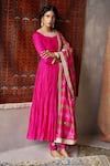 Buy_PUNIT BALANA_Pink Handloom Chanderi Embroidery Round Anarkali Set _at_Aza_Fashions