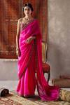 Shop_PUNIT BALANA_Pink Silk Organza Embroidery Square Neck Saree With Blouse _at_Aza_Fashions