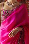 PUNIT BALANA_Pink Silk Organza Embroidery Square Neck Saree With Blouse _Online_at_Aza_Fashions