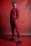 Shop_PUNIT BALANA_Red Linen Printed Striped Hoodie And Jogger Pant Set _at_Aza_Fashions