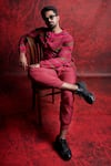 PUNIT BALANA_Red Linen Printed Striped Hoodie And Jogger Pant Set _Online_at_Aza_Fashions