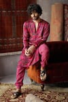 Buy_PUNIT BALANA_Red Satin Silk Printed Kurta And Joggers Set_at_Aza_Fashions