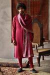 Shop_Punit Balana_Red Tussar Silk Straight Kurta Set _at_Aza_Fashions