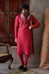 Punit Balana_Red Tussar Silk Straight Kurta Set _Online_at_Aza_Fashions