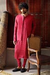 Buy_PUNIT BALANA_Red Tusser Silk Tussar Bundi And Kurta Set _at_Aza_Fashions