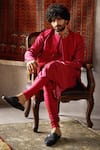 PUNIT BALANA_Red Tusser Silk Tussar Bundi And Kurta Set _Online_at_Aza_Fashions