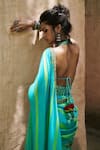 Shop_Punit Balana_Blue Satin Silk Halter Leheriya Saree With Blouse _at_Aza_Fashions