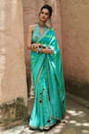 Punit Balana_Blue Satin Silk Halter Leheriya Saree With Blouse _Online_at_Aza_Fashions