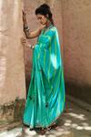 Buy_Punit Balana_Blue Satin Silk Halter Leheriya Saree With Blouse _Online_at_Aza_Fashions