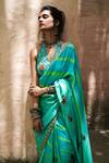 Shop_Punit Balana_Blue Satin Silk Halter Leheriya Saree With Blouse _Online_at_Aza_Fashions