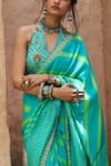 Punit Balana_Blue Satin Silk Halter Leheriya Saree With Blouse _at_Aza_Fashions
