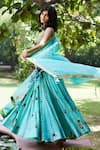 Shop_Punit Balana_Blue Organza, Chanderi Silk Scoop Neck Lehenga Set _at_Aza_Fashions