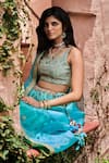 Buy_Punit Balana_Blue Organza, Chanderi Silk Scoop Neck Lehenga Set _Online_at_Aza_Fashions