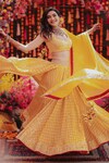 Buy_PUNIT BALANA_Yellow Chanderi Silk Printed Bandhani Scoop Neck Lehenga Set_at_Aza_Fashions
