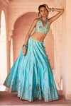 PUNIT BALANA_Blue Chanderi Silk Embroidery Halter Lehenga Set _Online_at_Aza_Fashions