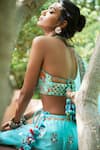 Shop_PUNIT BALANA_Blue Chanderi Silk Embroidery Halter Lehenga Set _at_Aza_Fashions