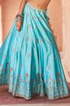 Shop_PUNIT BALANA_Blue Chanderi Silk Embroidery Halter Lehenga Set _Online_at_Aza_Fashions