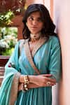 Buy_Punit Balana_Blue Chanderi Silk V Neck Angarkha Set _Online_at_Aza_Fashions