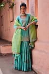 PUNIT BALANA_Blue Chanderi Silk Embroidery U Neck Kurta And Gharara Set_Online_at_Aza_Fashions