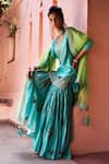 Shop_PUNIT BALANA_Blue Chanderi Silk Embroidery U Neck Kurta And Gharara Set_at_Aza_Fashions