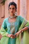 Shop_PUNIT BALANA_Blue Chanderi Silk Embroidery U Neck Kurta And Gharara Set_Online_at_Aza_Fashions