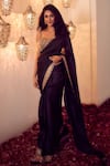 Shop_Punit Balana_Black Silk Chanderi Saree With Blouse_at_Aza_Fashions