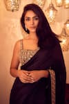 Punit Balana_Black Silk Chanderi Saree With Blouse_Online_at_Aza_Fashions