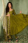 Buy_Punit Balana_Green Chanderi , Organza Gota And Marodi Work Embroidered Anarkali Set _at_Aza_Fashions