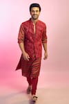 PUNIT BALANA_Red Chanderi Silk Jacket And Kurta Set_Online_at_Aza_Fashions