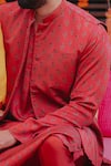 Punit Balana_Red Satin Silk Bundi And Kurta Set_Online_at_Aza_Fashions