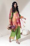 Shop_Capisvirleo_Orange Habutai Silk Embroidery Aari Work Fruit Punch Tunic And Pant Set  _at_Aza_Fashions