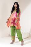Capisvirleo_Orange Habutai Silk Embroidery Aari Work Fruit Punch Tunic And Pant Set  _Online_at_Aza_Fashions
