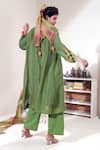 Shop_Capisvirleo_Green Chanderi Silk Thread Band Aam Panna Kurta Pant Set _at_Aza_Fashions