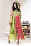 Capisvirleo_Green Georgette Lining Cotton Floral Print And Thread V Neck Margarita Dress _Online_at_Aza_Fashions
