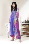 Buy_Capisvirleo_Blue Georgette And Habutai Silk Lining Cotton Floral Grapetini Tunic & Pant Set _at_Aza_Fashions