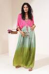 Buy_Capisvirleo_Pink Habutai Silk Thread V Neck Spritzer Kaftan _at_Aza_Fashions